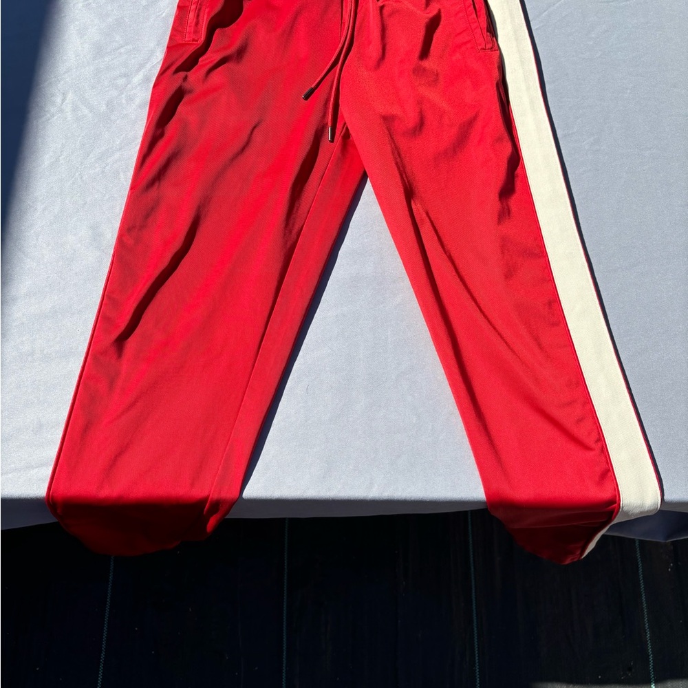 Mens Red Track Pants with White Stripe